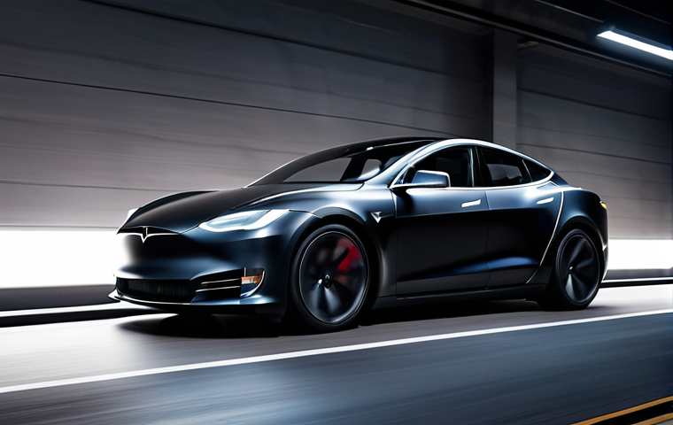 **Image Prompt 1 (Tesla Model S Plaid):**
A dynamic, low-angle shot of a sleek Tesla Model S Plaid, captured in the blur of extreme acceleration, highlighting its raw speed and futuristic design. The interior is subtly visible, showcasing its minimalist dashboard dominated by a large, glowing central touchscreen, emphasizing cutting-edge digital integration. The scene should convey a sense of a rocket launch, with bright electric light accents on a modern track or open highway, symbolizing aggressive performance and technological advancement.