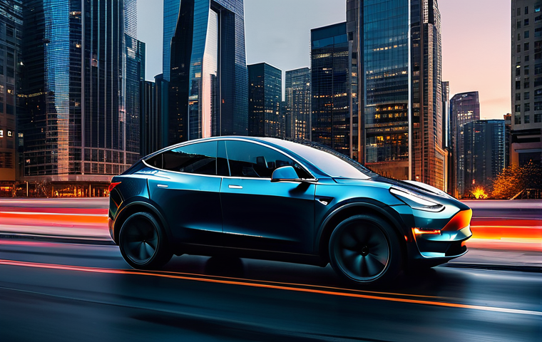테슬라 모델 Y의 소형 SUV 시장 반응 - **Tesla Model Y - Urban Elegance**
    A sleek, modern Tesla Model Y, freshly updated with its aggre...