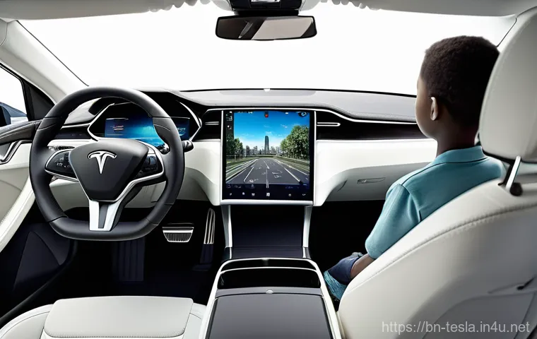 테슬라 차량의 OTA 소프트웨어 업데이트 - **Prompt 1: Futuristic Family Drive with Advanced UI**
    "A family of four, including a mother, fa...