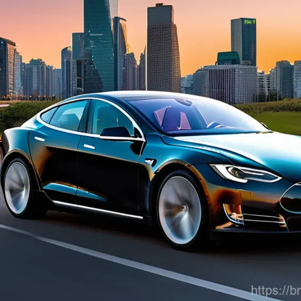 테슬라 전기차와 하이브리드 차의 차이점 - **Electric Car: Urban Future & Silent Drive**
    "A sleek, modern electric sedan (similar to a Tesl...