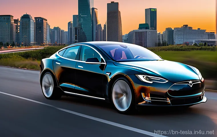 테슬라 전기차와 하이브리드 차의 차이점 - **Electric Car: Urban Future & Silent Drive**
    "A sleek, modern electric sedan (similar to a Tesl...