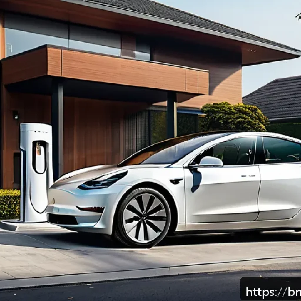 테슬라 모델 3의 보험료 계산법 - A detailed and realistic illustration of a Tesla Model 3 parked in a suburban driveway with advanced...