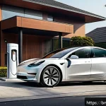 Home 22 테슬라 모델 3의 보험료 계산법 - A detailed and realistic illustration of a Tesla Model 3 parked in a suburban driveway with advanced...