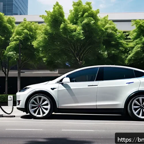 Home 30 테슬라 모델 X의 충전 속도 - A bustling urban setting featuring a sleek Tesla Model X parked at a fast-charging station near a bu...