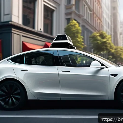 Home 17 테슬라 전기차의 충돌 안전 테스트 결과 - A sleek Tesla electric car equipped with advanced 360-degree sensor coverage, depicted in a modern u...