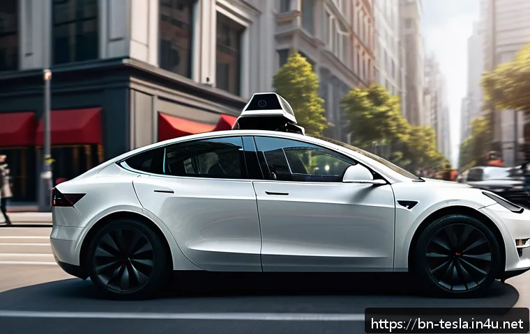테슬라 전기차의 충돌 안전 테스트 결과 - A sleek Tesla electric car equipped with advanced 360-degree sensor coverage, depicted in a modern u...